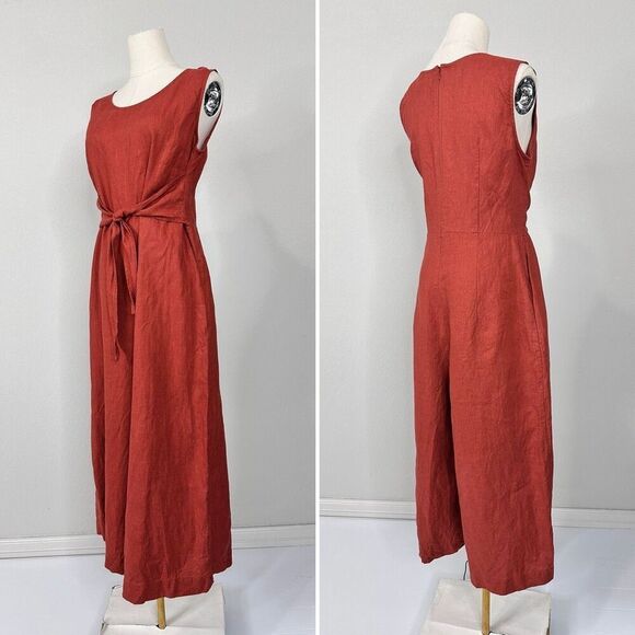 MagicLinen 100% Linen Sleeveless Wide Leg Jumpsuit Terracotta Size L Minimalist - Picture 6 of 15